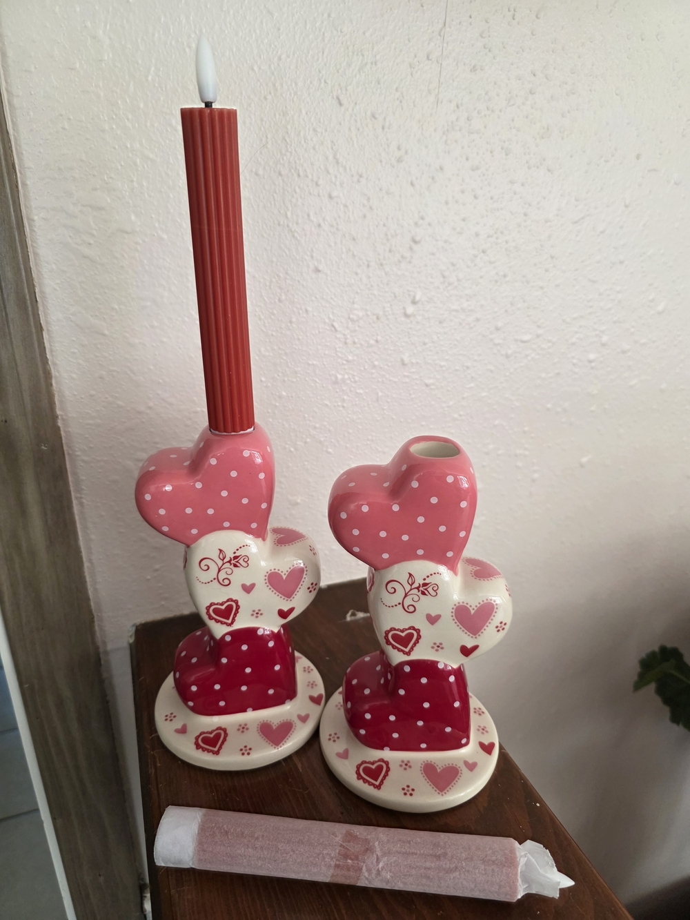 Temp-Tations Pink and Red Stacked Heart Ceramic Candle Holders